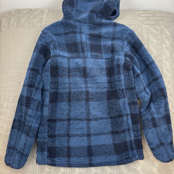 The North Face Boys Hampshire Hooded Sherpa Pullover In Blue Plaid Size 10/12 - Picture 8 of 9